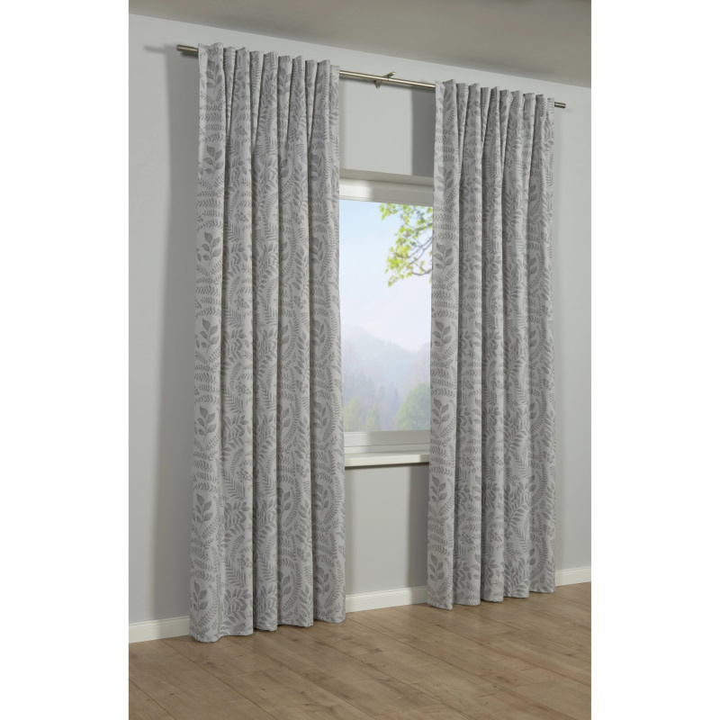 Bennetti Závěs se skrytými poutky, listy, světle šedý, 245 x 140 cm