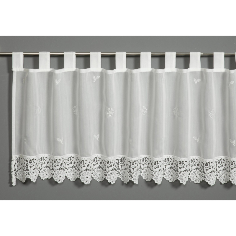 Sehlbach Vitrážová záclona s poutky s květinovou výšivkou, přírodní, 135 x 48 cm