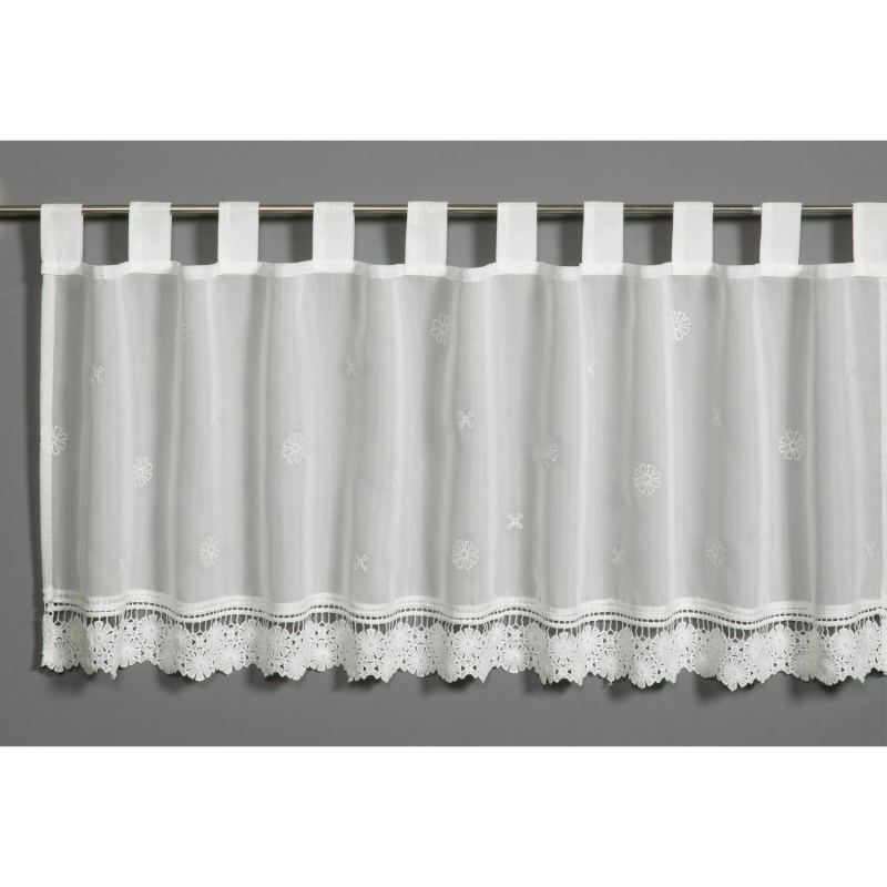 Sehlbach Vitrážová záclona s poutky, s květinovou výšivkou přírodní, 135 x 48 cm