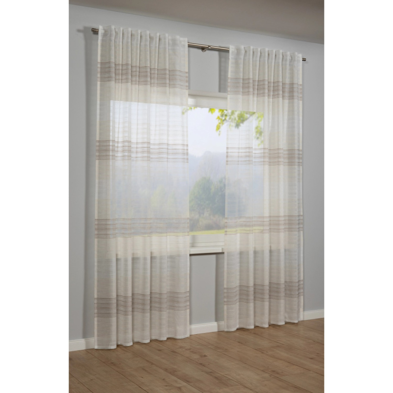 Bennetti Záclona se skrytými poutky s pruhy, béžová, 245 x 140 cm