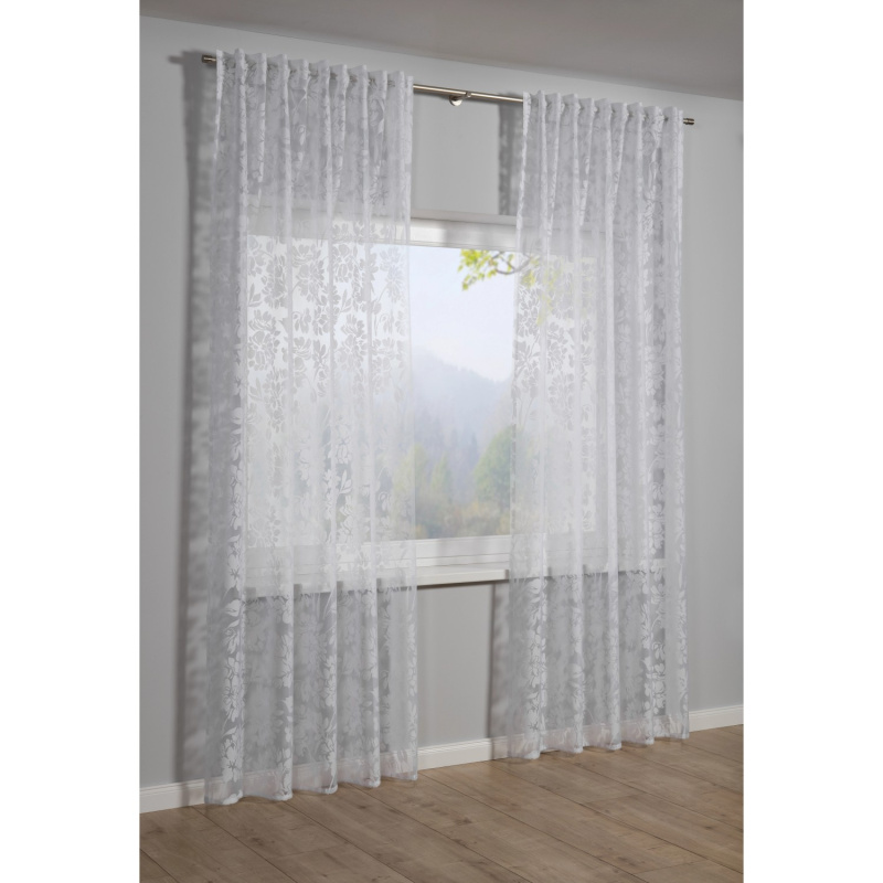 Sehlbach Závěs se skrytými poutky květinový, bílý, 245 x 135 cm