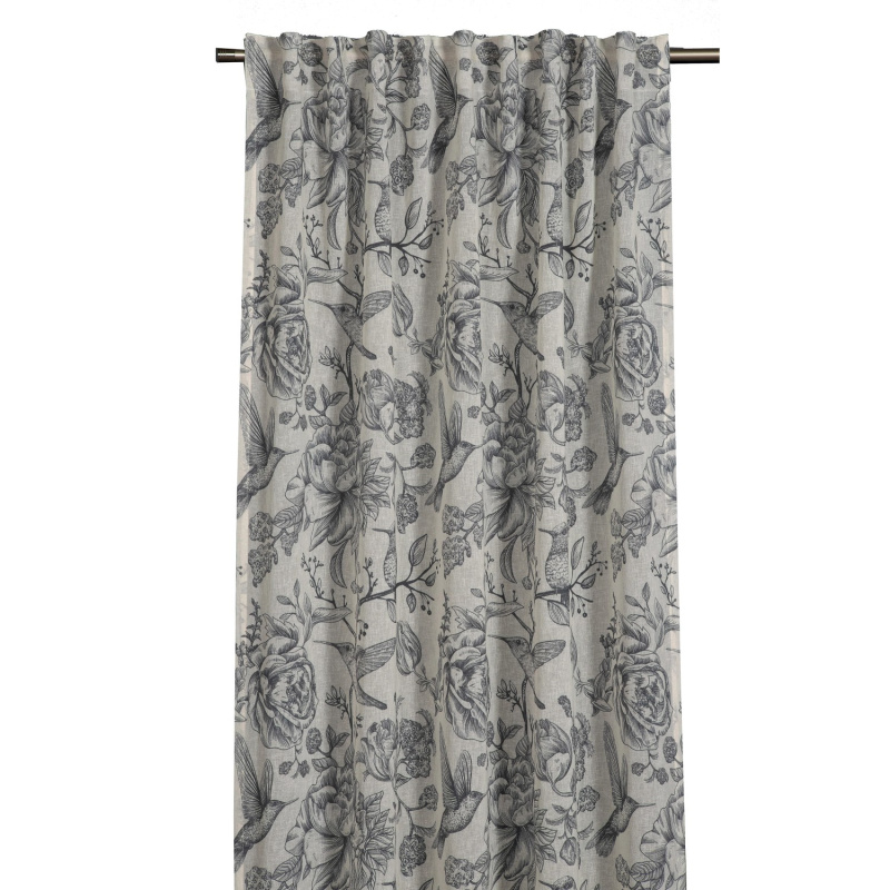 Sehlbach Závěs se skrytými poutky, Birds And Roses, stříbrně šedý, 245 x 135 cm