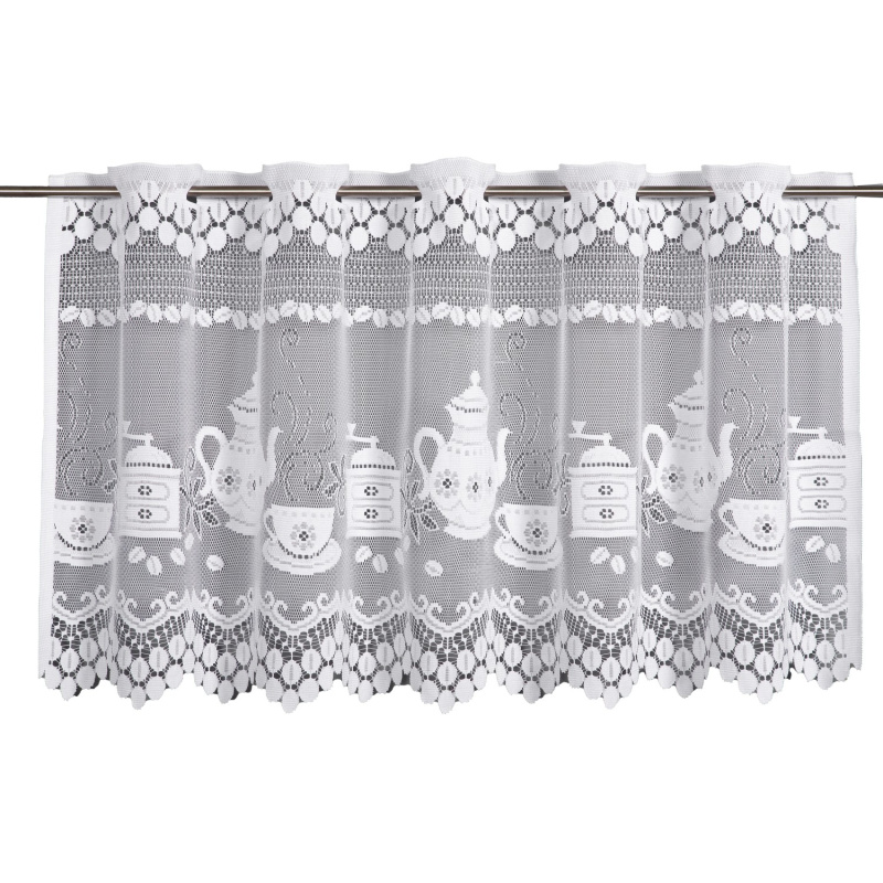 Sehlbach Vitrážová záclona se skrytými poutky, čas kávy, bílá, 140 x 60 cm