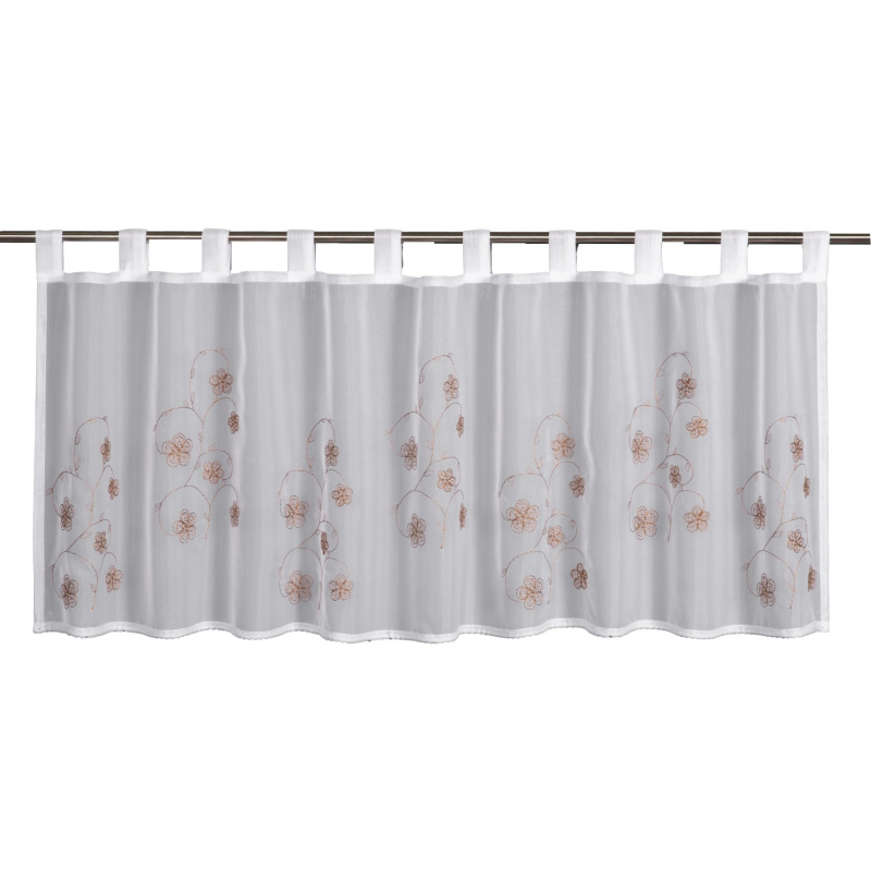 Sehlbach Vitrážová záclona s poutky, vyšívané květiny, bílá, 135 x 45 cm