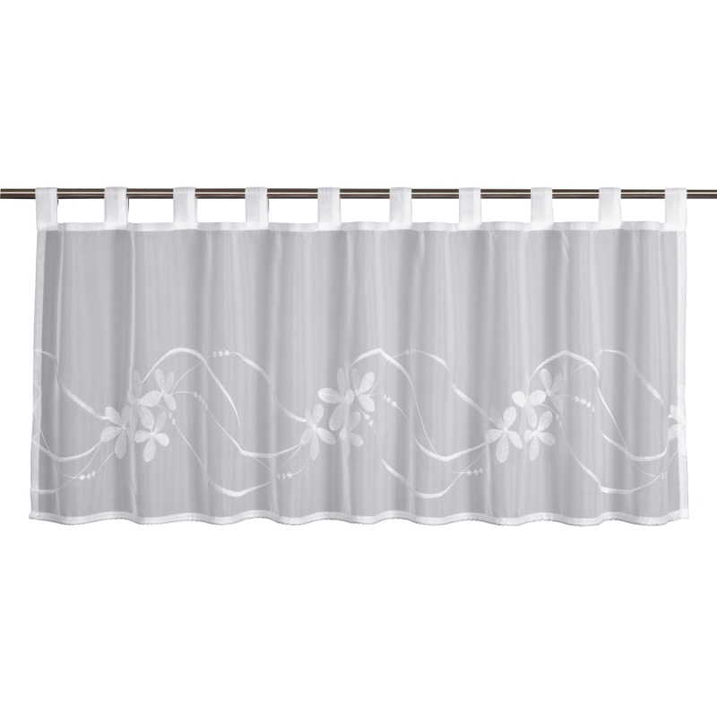 Sehlbach Vitrážová záclona s poutky, Flower Wave, bílá, 135 x 45 cm