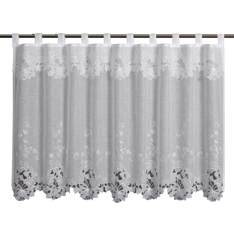 Sehlbach Vitrážová záclona s poutky, kytice růží, bílá, 135 x 75 cm