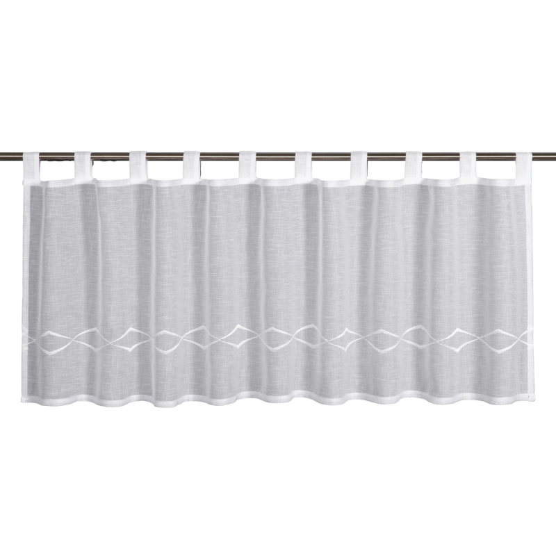 Sehlbach Vitrážová záclona s poutky, grafická výšivka, bílá, 135 x 45 cm