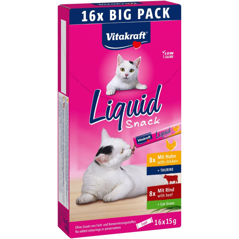 Vitakraft Liquid Snack Multipack kuře a hovězí pro kočky 16×15 g