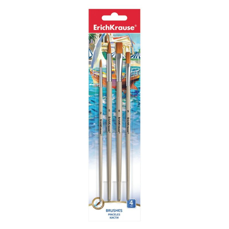 Štětce kulaté a ploché sada (4ks) syntetický vlas