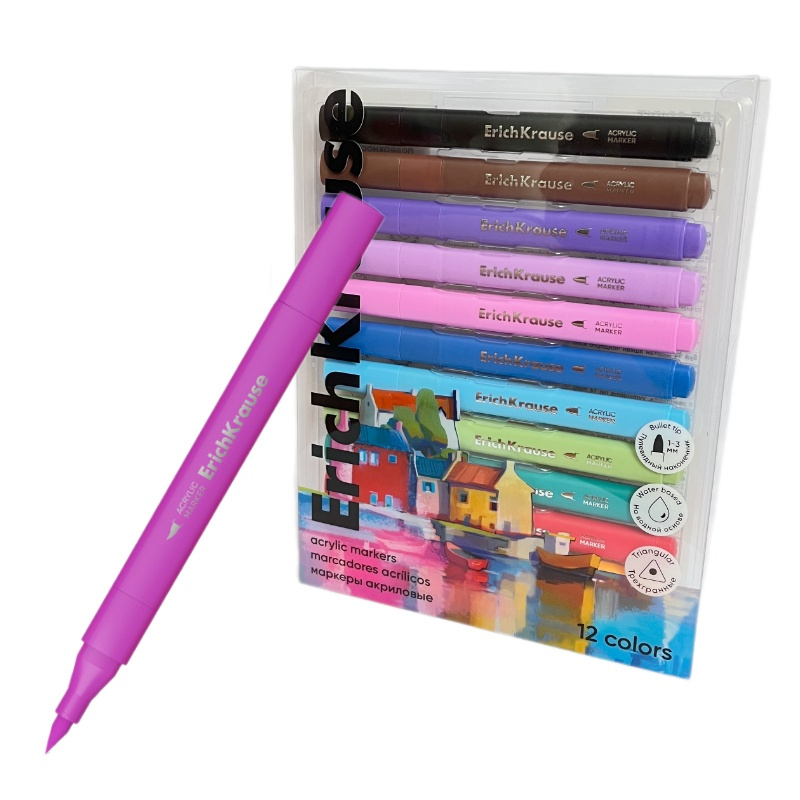 Akrylové popisovače Erich Krause brush pens základní barvy (12ks)