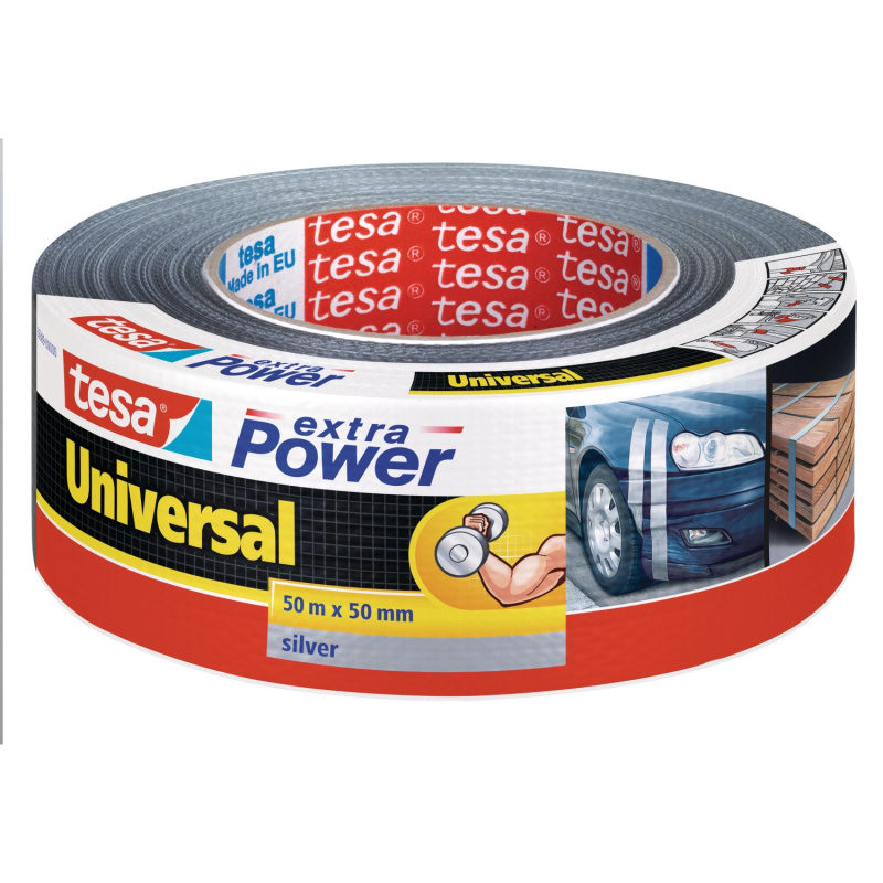 tesa Textilní opravná páska Extra Power Universal, stříbrná, 50 m x 50 mm