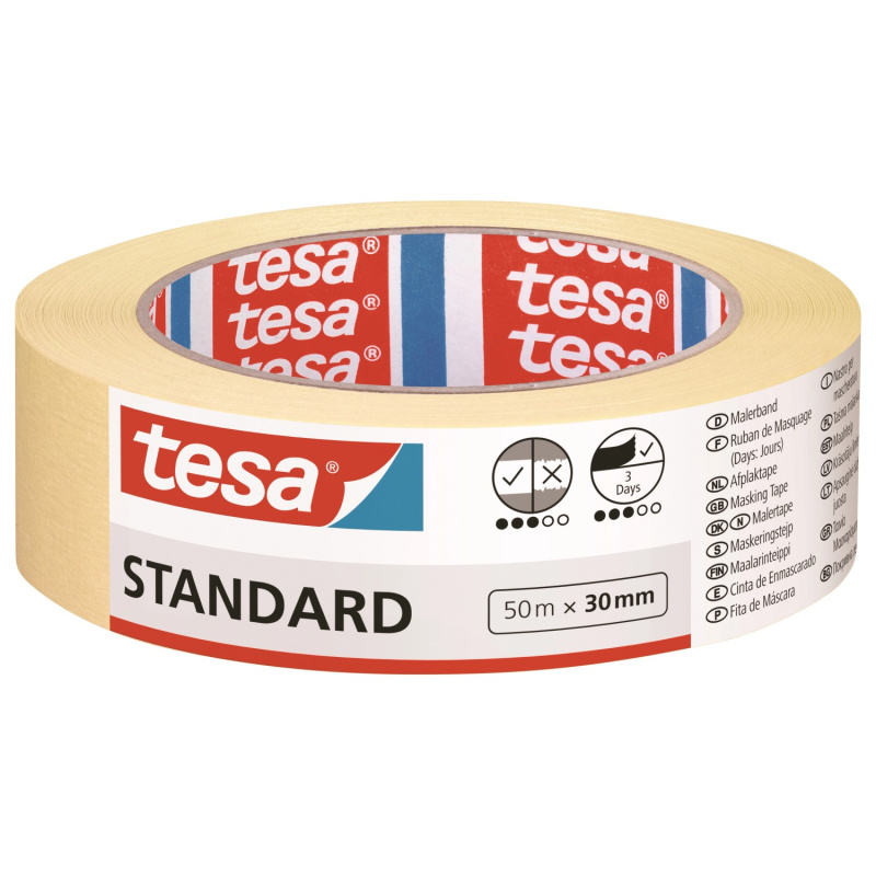 tesa Maskovací páska Standard, žlutá, 50 m x 30 mm