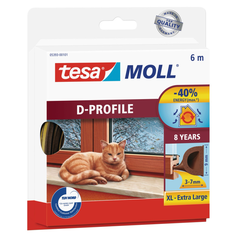 tesa Gumové těsnění pro dveře a okna tesamoll D-profil, hnědá, 6 m x 9 mm x 7 mm