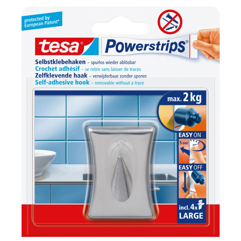 tesa Samolepicí háček Powerstrips L velký konkávní, nerezová ocel, 1 ks
