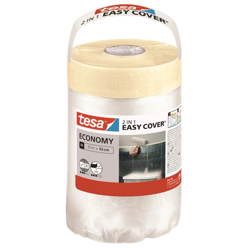 tesa Zakrývací fólie s malířskou páskou Easy Cover Economy, 25 m x 55 cm