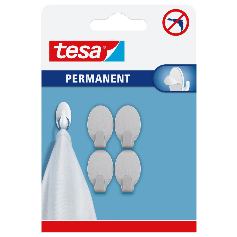 tesa Samolepicí háčky Permanent XS oválné, nerezová ocel, 4 ks