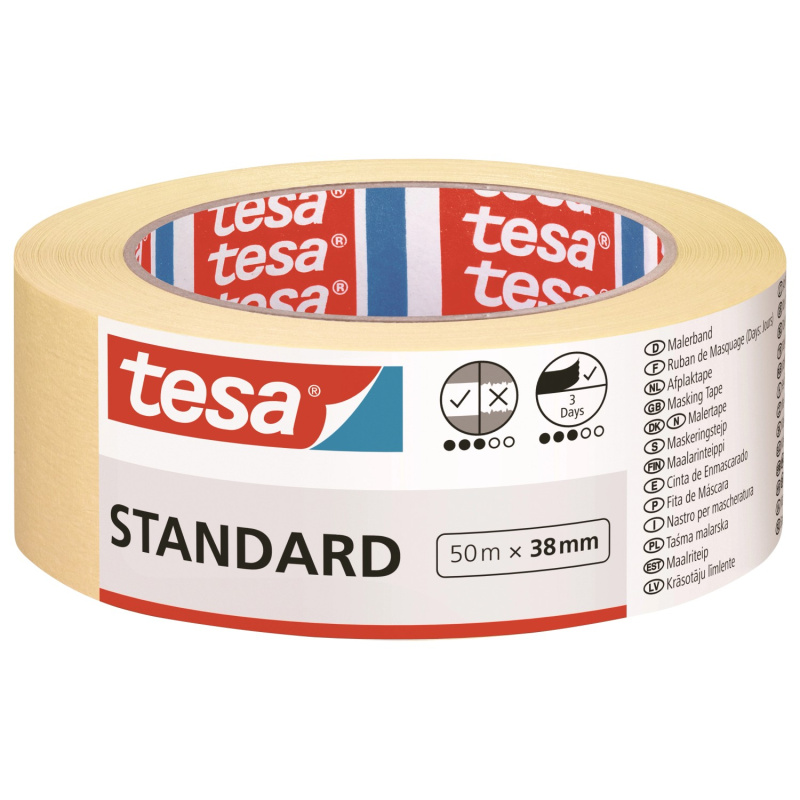 tesa Maskovací páska Standard, žlutá, 50 m x 38 mm