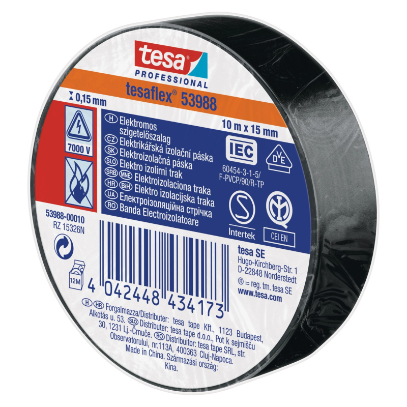 Elektroizolační PVC páska Tesa - černá, 15 mm x 10 m