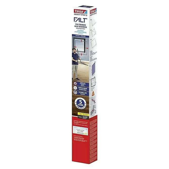 Tesa® Insect Stop Skládací teleskopický ALU rám se sítí proti hmyzu na okna – antracitový 1,4 × 1,4 m