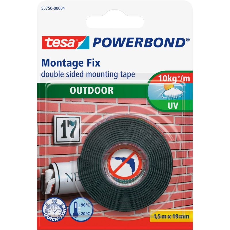 tesa Oboustranná montážní páska Powerbond OUTDOOR, průhledná, 1,5 m x 19 mm