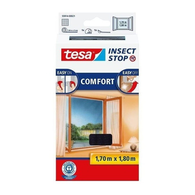Tesa® Insect Stop Síť proti hmyzu COMFORT do oken – antracitová 1,7 × 1,8 m