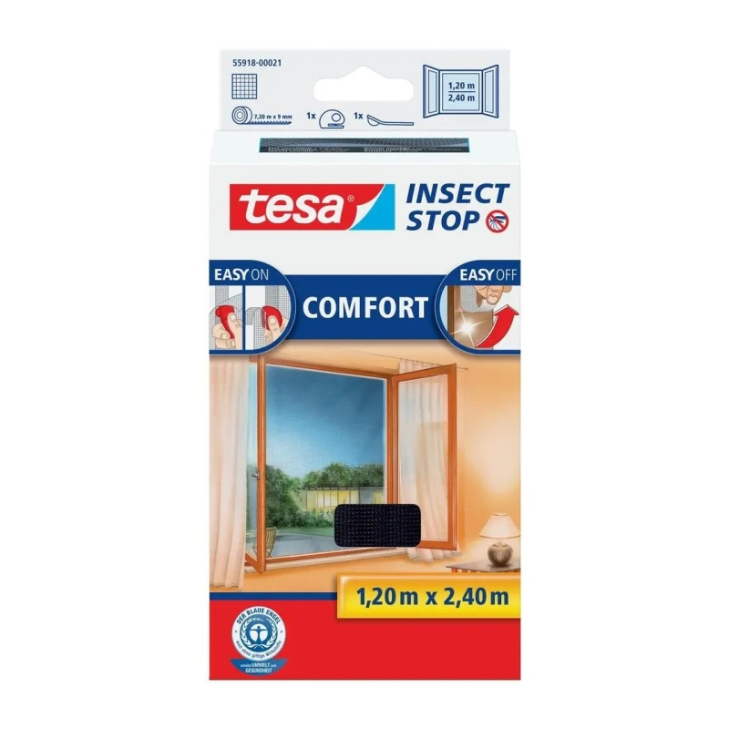 Tesa® Insect Stop Síť proti hmyzu COMFORT na francouzská okna – antracitová 1,2 × 2,4 m, 55918-00021-00