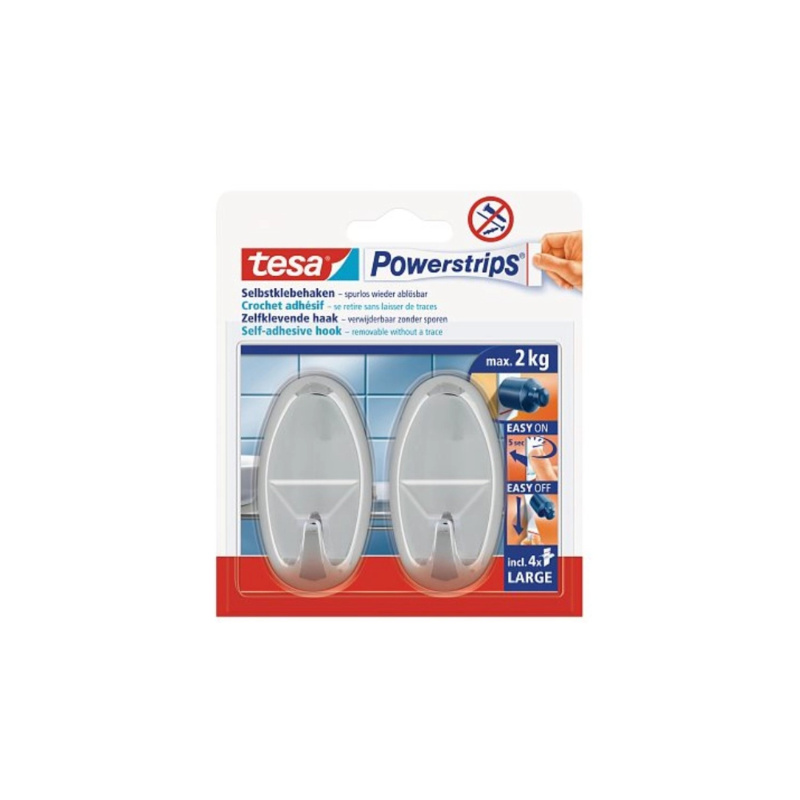 tesa Samolepicí háčky Powerstrips L velké oválné, chrom, 2 ks