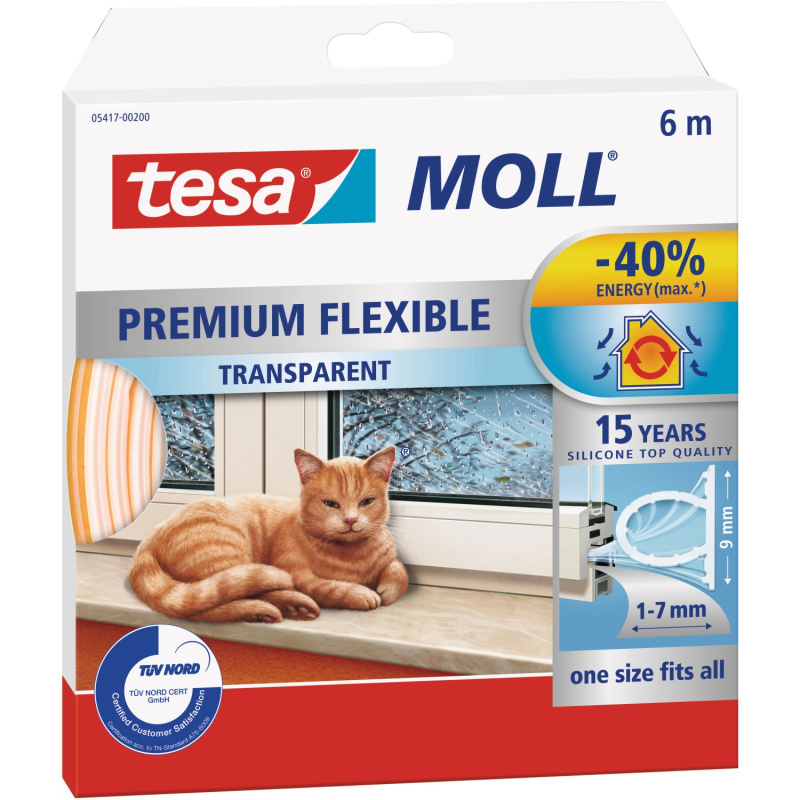 tesa Silikonové těsnění pro dveře a okna tesamoll Premium Flexible, transp., 6 m