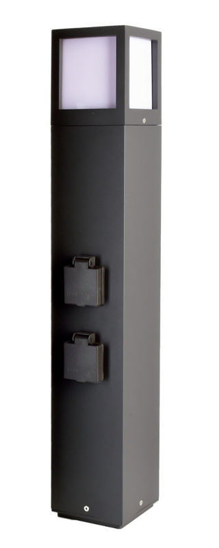 DEKOLIGHT Venkovní sloupek Facado hranatý se zásuvkami, 65 cm, 1xE27, 20W, IP65