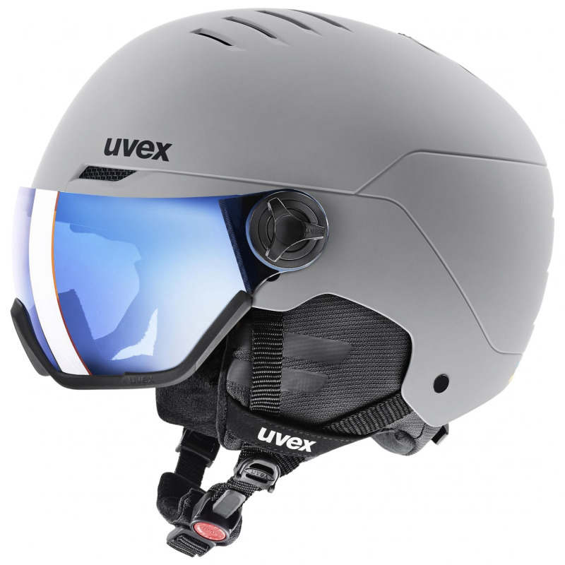 Uvex Wanted Visor, lyžařská helma s visirem, šedá