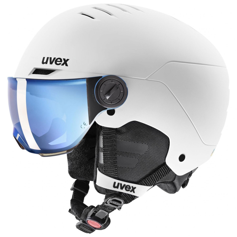 Uvex Rocket JR Visor, lyžařská helma s hledím, juniorská, bílá