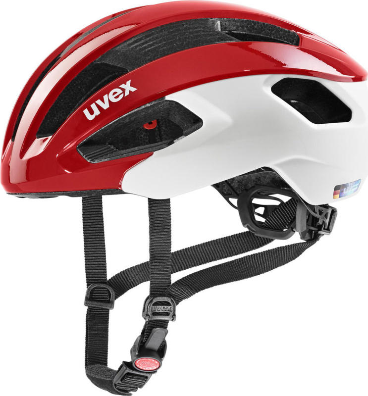 Cyklistická helma UVEX Rise CC červenobílá Velikost: 56-60