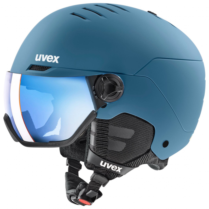 Uvex Wanted Visor, lyžařská helma s visirem, modrá