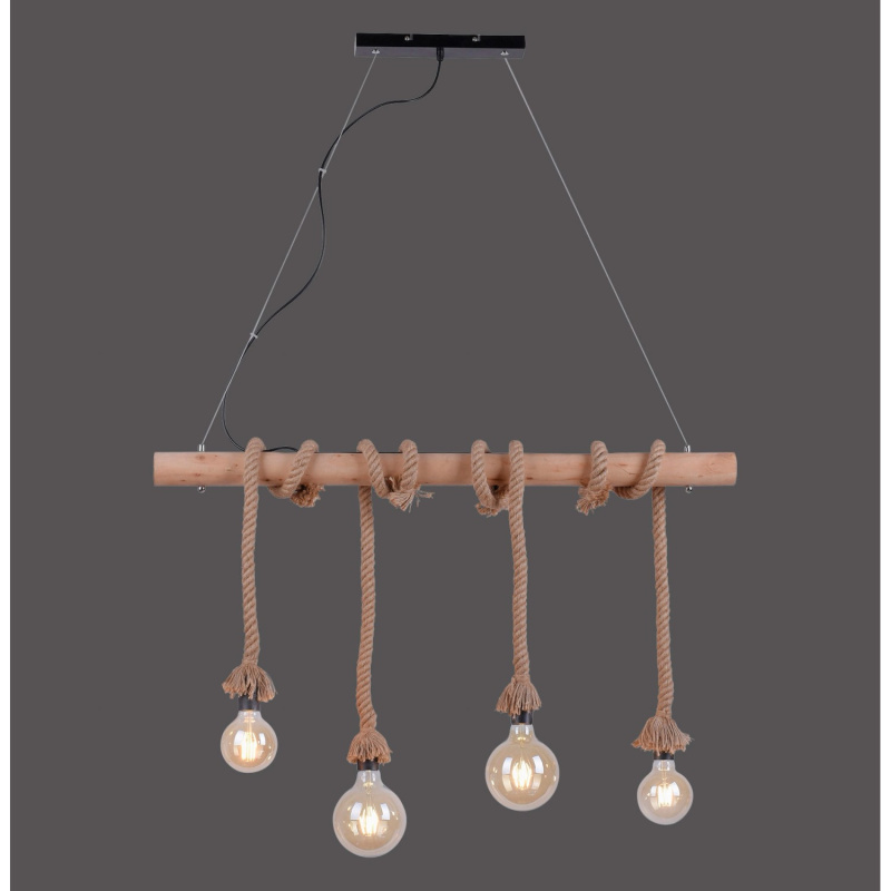 Just Light. Závěsné svítidlo Rope 4bodové, přírodní/černá, 100 x 7 x 120 cm