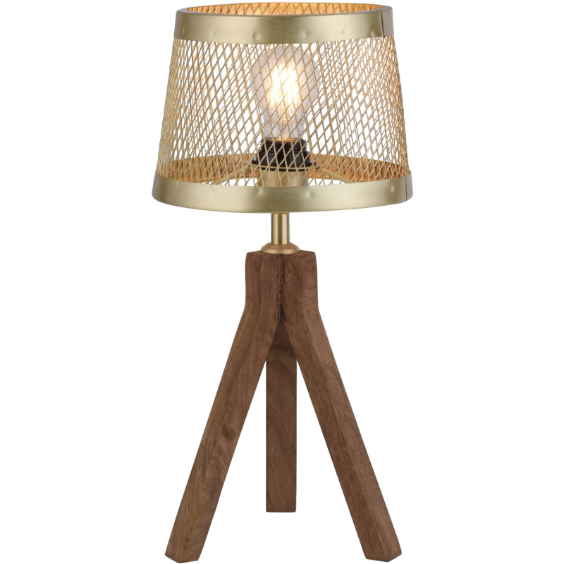 Just Light. Stolní lampa Frederic, 1xE27, matná mosaz/dřevo, pr. 22 x 44 cm