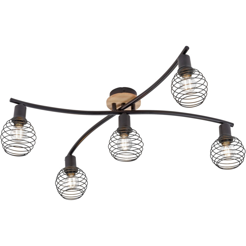 Just Light. Bodové stropní svítidlo Eugen, 5xE14, kov/dřevo, 70 x 66,5 x 20,1 cm