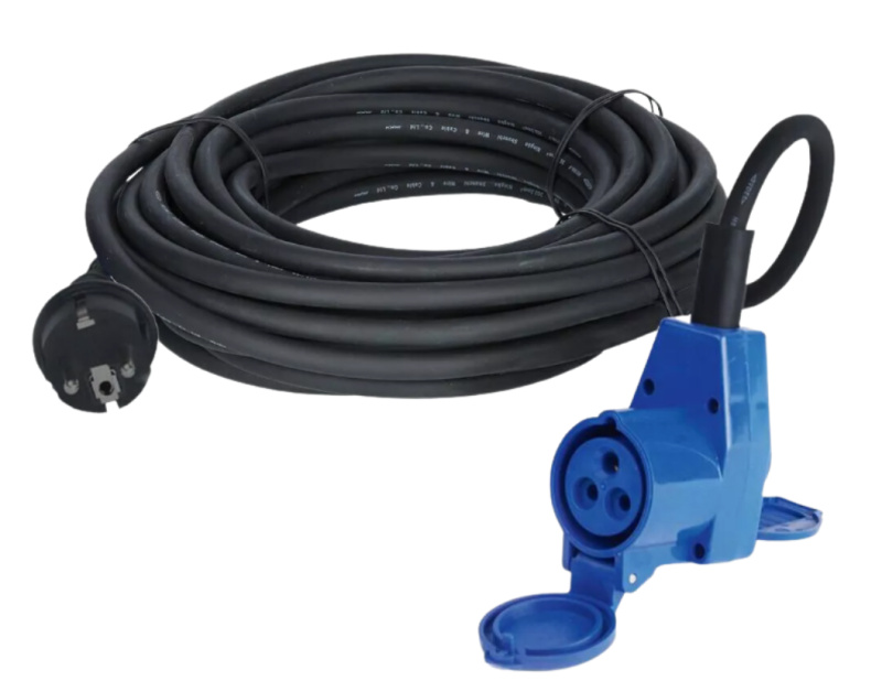 Adaptérový kabel Carbest Schuko se zástrčkou s úhlovou CEE spojkou 3x2,5mm², délka 25m