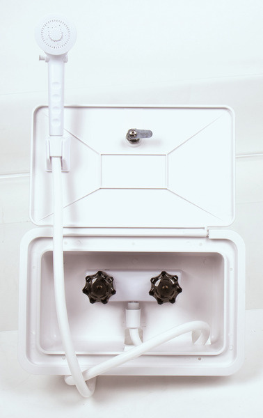 CARBEST Venkovní sprchový box, bílý, uzamykatelný, 345x220mm