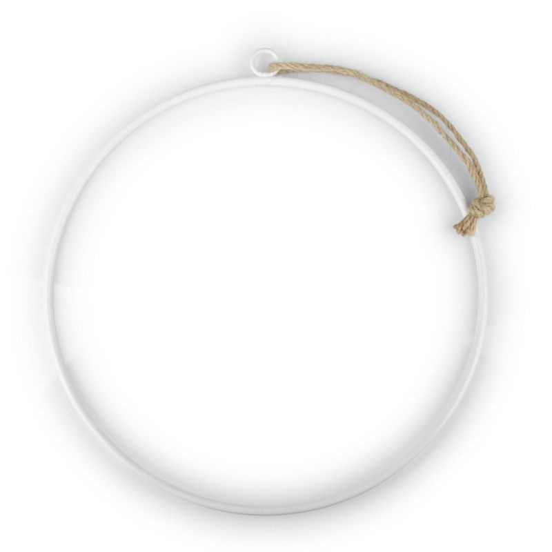 Kruh kovový (1ks) s očkem a jutovým provázkem průměr 25cm bílý