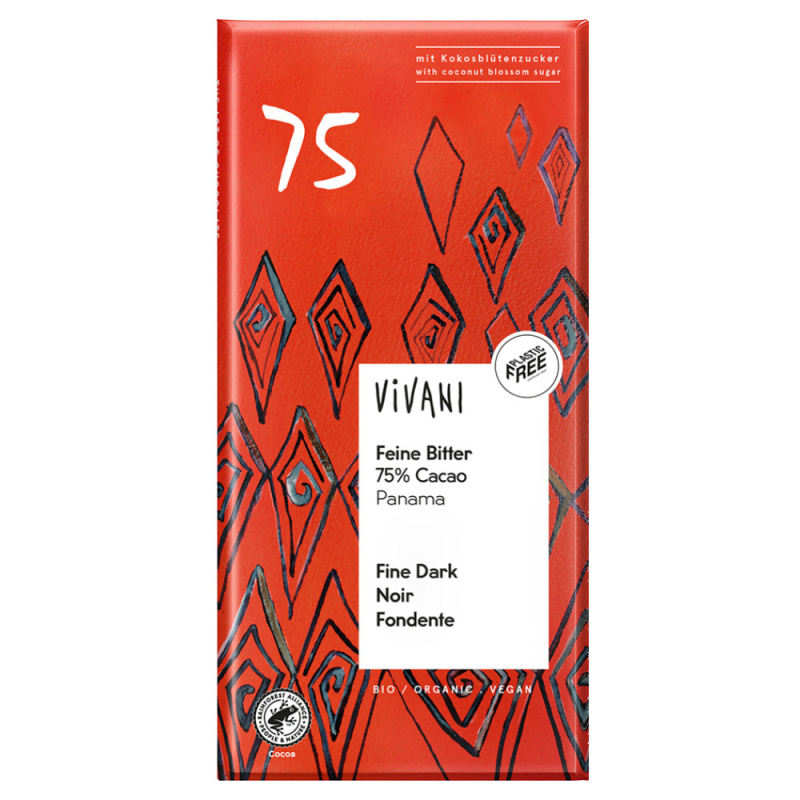 VIVANI Hořká čokoláda 75% s kokosovým cukrem BIO 80 g