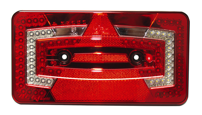 JOKON Multifunkční LED svítidlo, 9-32 V, levé červené IP67 s trojúhelníkovým reflektorem