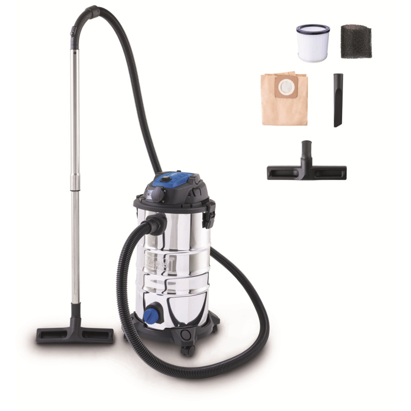 Scheppach VC 30P-GL - průmyslový vysavač na suché/mokré vysávání 30 l s funkcí podtlakového čištění filtru