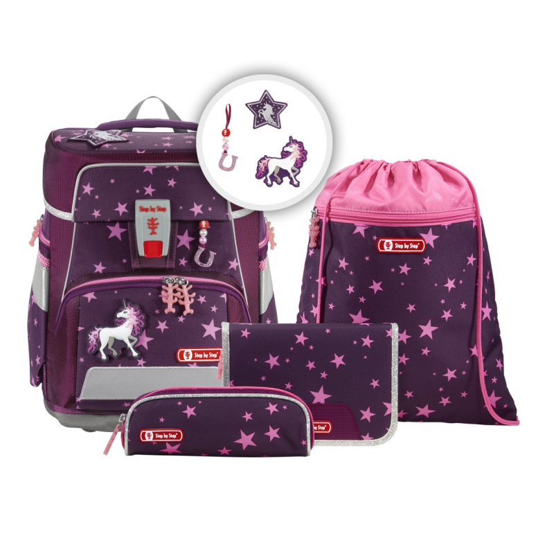 Školní aktovka Space pro prvňáčky - 5-dílný set, Step by Step Jednorožec, certifikát AGR