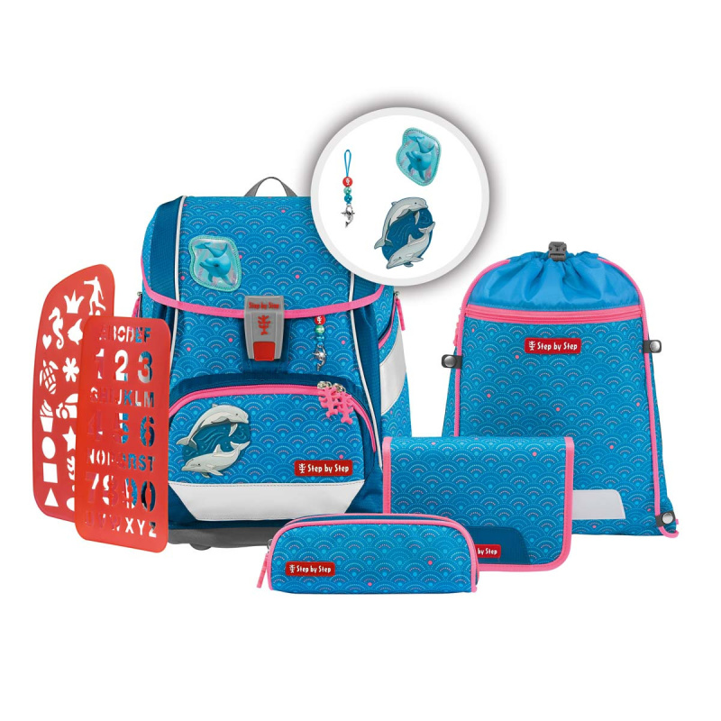 Školní aktovka/batoh 2IN1 PLUS pro prvňáčky – 6dílný set, Step by Step Dolphin Pi