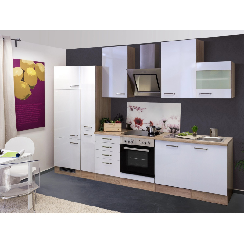 Flex-Well Kuchyně Valero 310 cm/typ 4-lednice/trouba/varná deska/digestoř/myčka