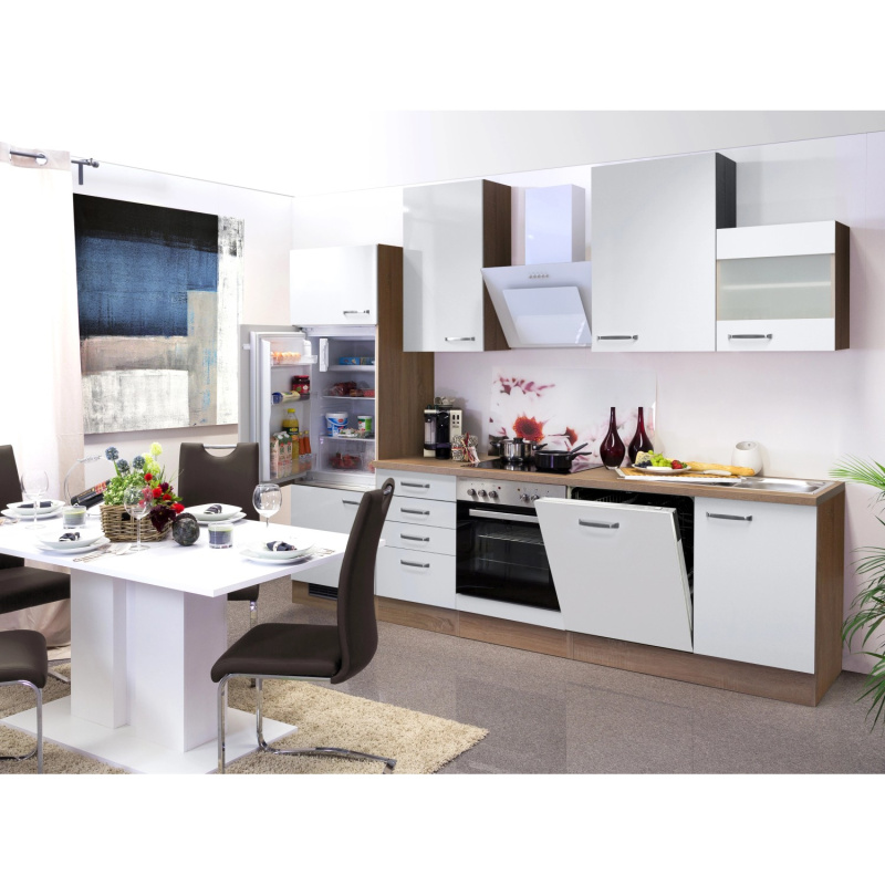 Flex-Well Kuchyně Valero 280 cm/typ 4-lednice/trouba/varná deska/digestoř/myčka