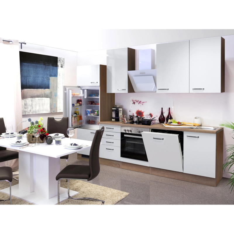 Flex-Well Kuchyně Valero 280 cm/typ 2-lednice/trouba/varná deska/digestoř/myčka