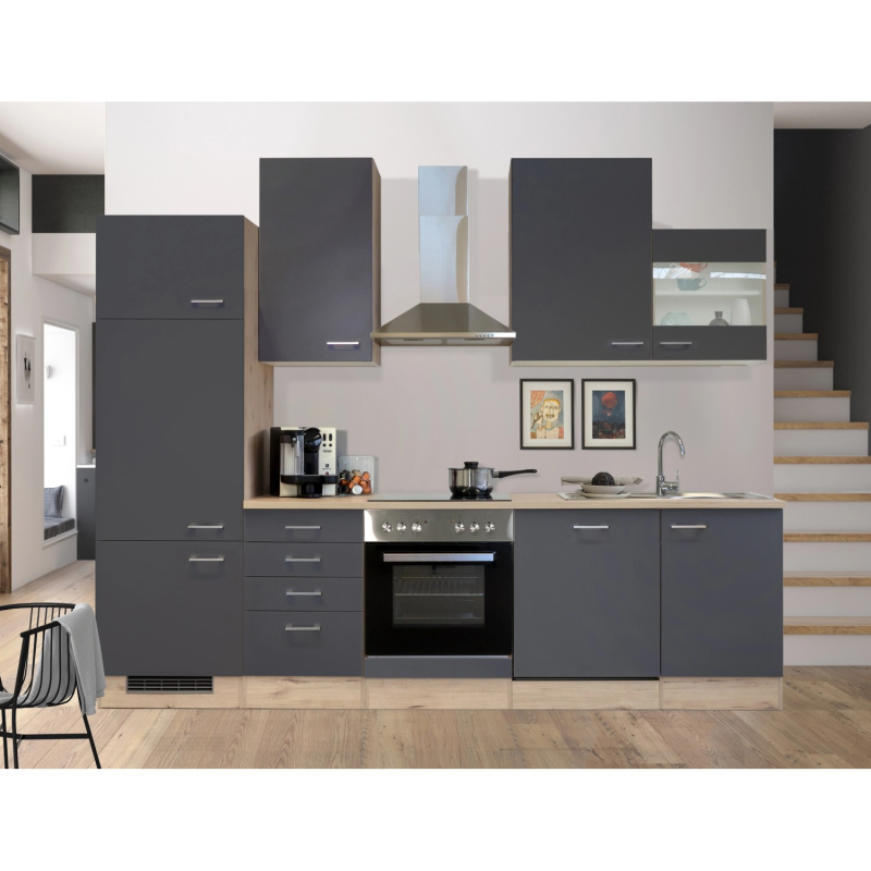 Flex-Well Kuchyně Morena 280 cm/typ 2-lednice/trouba/varná deska/digestoř/myčka