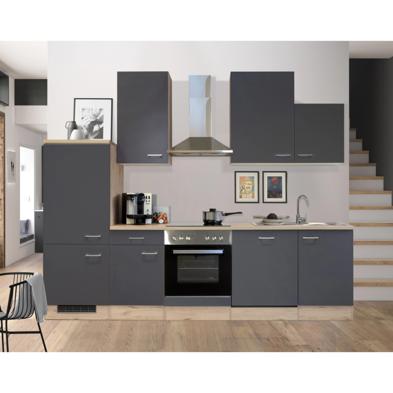 Flex-Well Kuchyně Morena 280 cm/typ 3-lednice/trouba/varná deska/digestoř/myčka