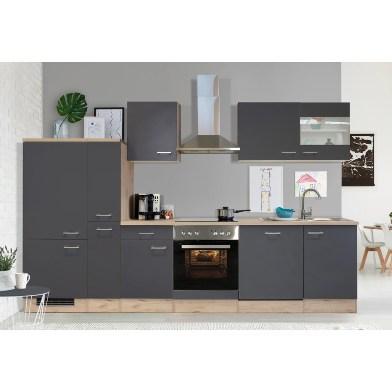 Flex-Well Kuchyně Morena 310 cm/typ 3-lednice/trouba/varná deska/digestoř/myčka